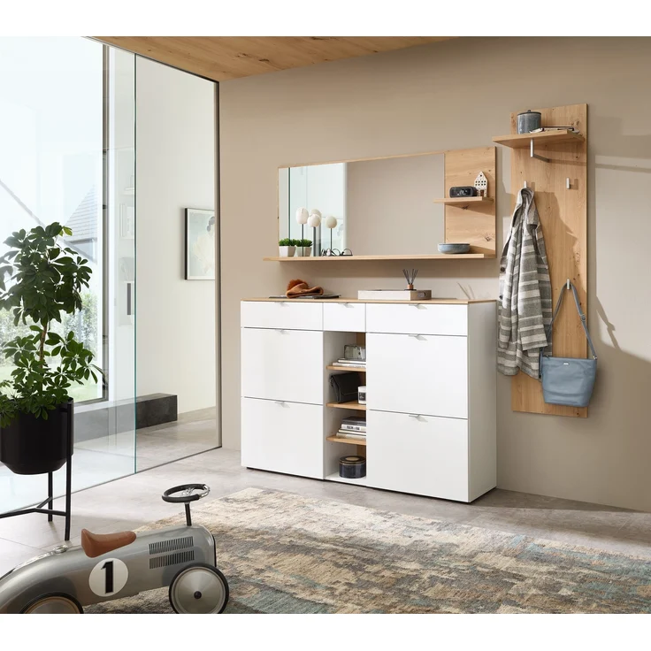 Garderoben-Set >Bari< in Weiß matt, MDF, Spannplatte - 208x202x38cm (BxHxT) – Bild 1