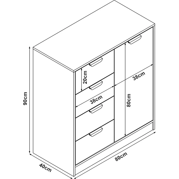 Kommode Varkaus 90x80x40 cm Eichenoptik [en. casa] – Bild 4