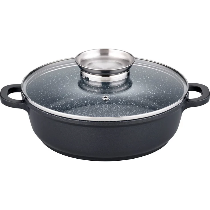 GSW Servierpfanne Gourmet Granit, Aluminiumguss, VITAFLON® GRANIT Antihaft-Versiegelung, Glasdeckel, Induktion – Bild 1
