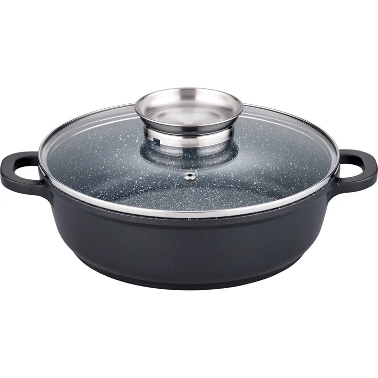 GSW Servierpfanne Gourmet Granit, Aluminiumguss, VITAFLON® GRANIT Antihaft-Versiegelung, Glasdeckel, Induktion