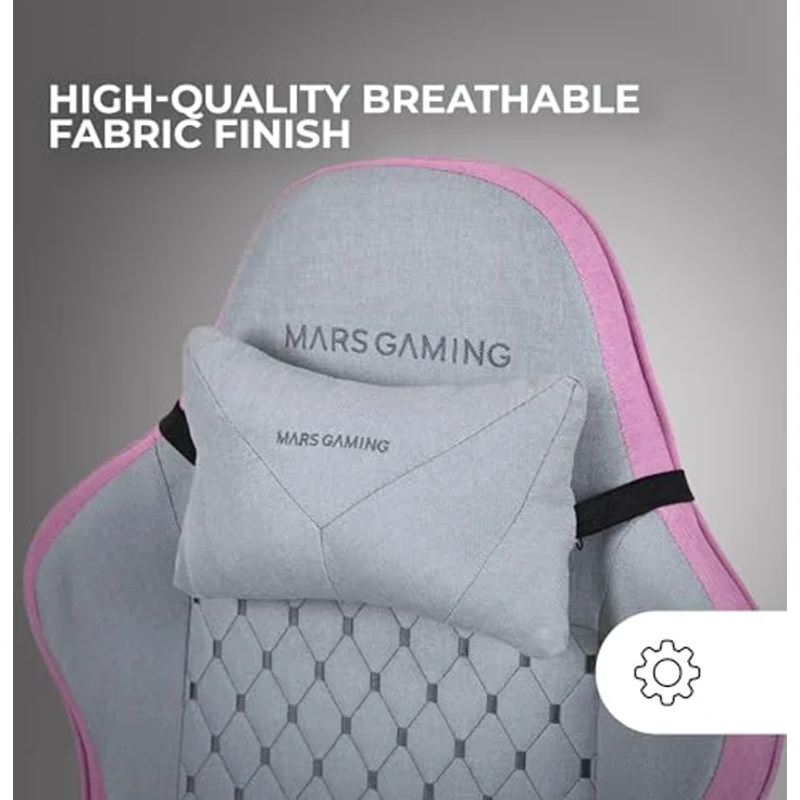 Mars Gaming MGC-X, Ergonomischer Gaming-Stuhl, Atmungsaktiver Stoff, Verstellbare Rückenlehne und Höhe, Dynamische Armlehnen, Nacken- und Lendenkissen, Bürostuhl mit Ausziehbarer Fußstütze, Rosa – Bild 4