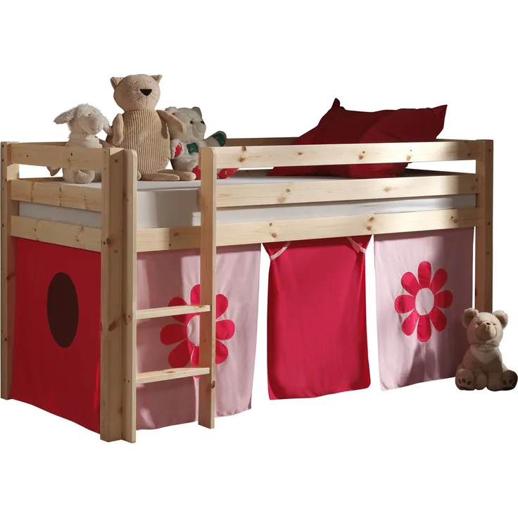 Kinderbett Karolina 210x114x106 Massivholz Natur Textilset Flower