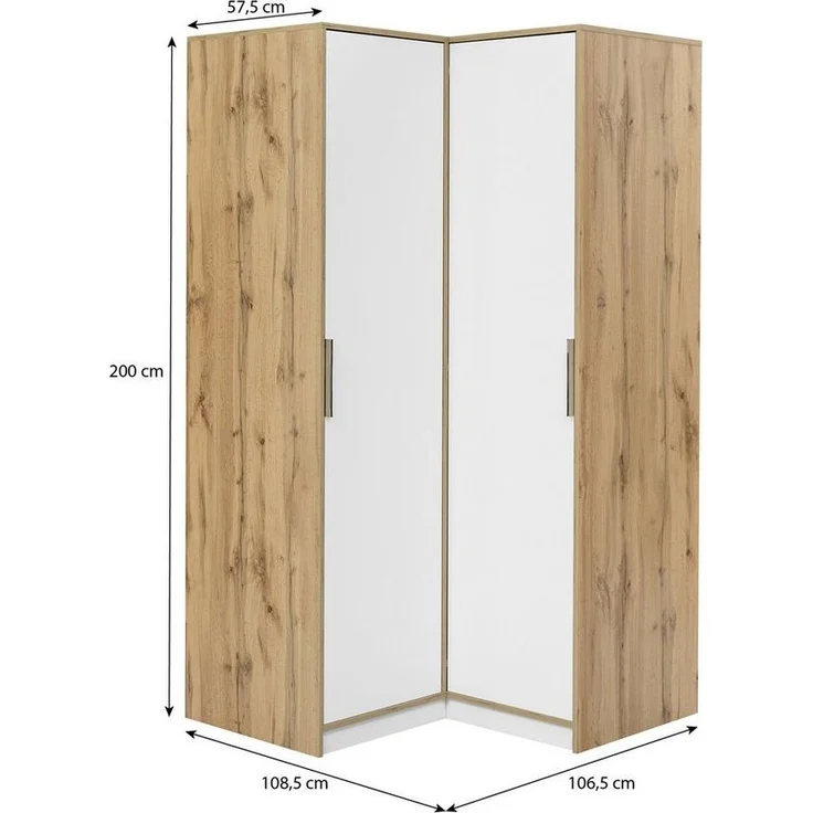 Beautysofa Eckschrank LIVO mit 2 Drehtüren, 2 Kleiderstangen und Regale, (Zur Auswahl in zwei modernen Farbkombinationen) Breite: 108 cm – Bild 2