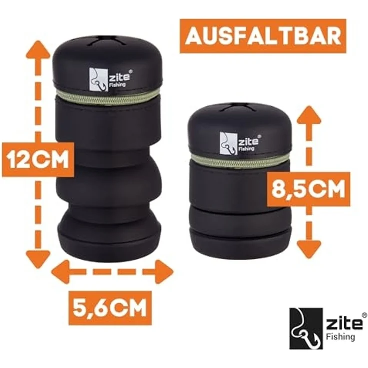 Zite Mülleimer Faltbar mit Karabiner aus Silikon Schwarz 8,5–12 cm Angeln & Outdoor, Durchstichsicher – Bild 4