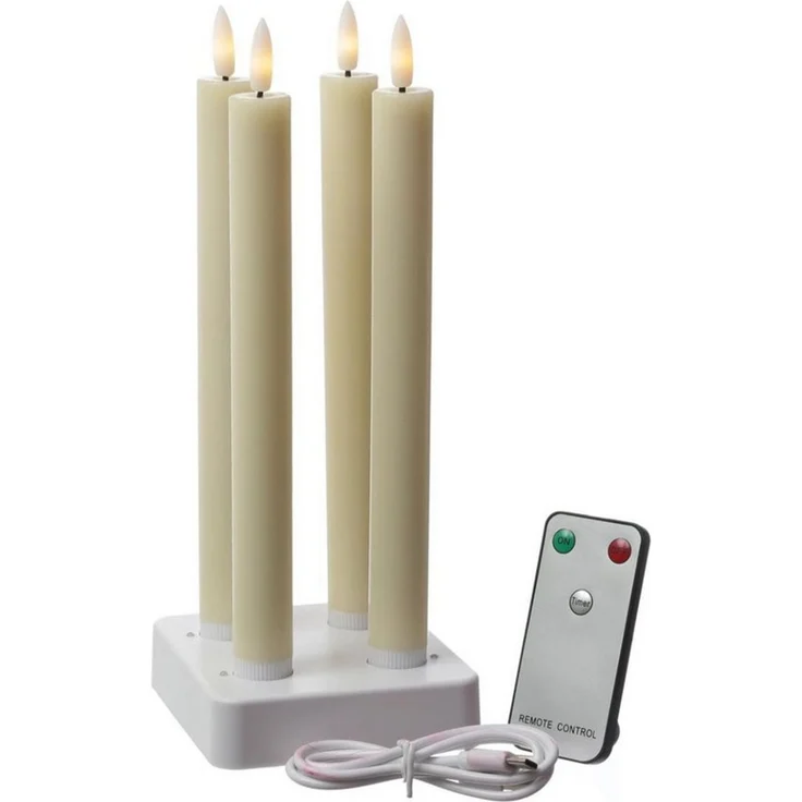 MARELIDA LED-Kerze LED Stabkerzen LISA Tafelkerzen Dinnerkerzen wiederaufladbar creme 4St, LED Classic, warmweiß (2100K bis 3000K) – Bild 1