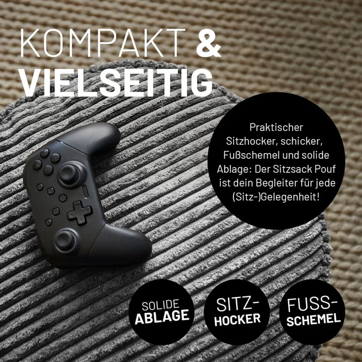 Lumaland Pouf Sitzhocker Cord Ablage kompakt 25x45 cm, pflegeleicht, Indoor Relaxen – Bild 6