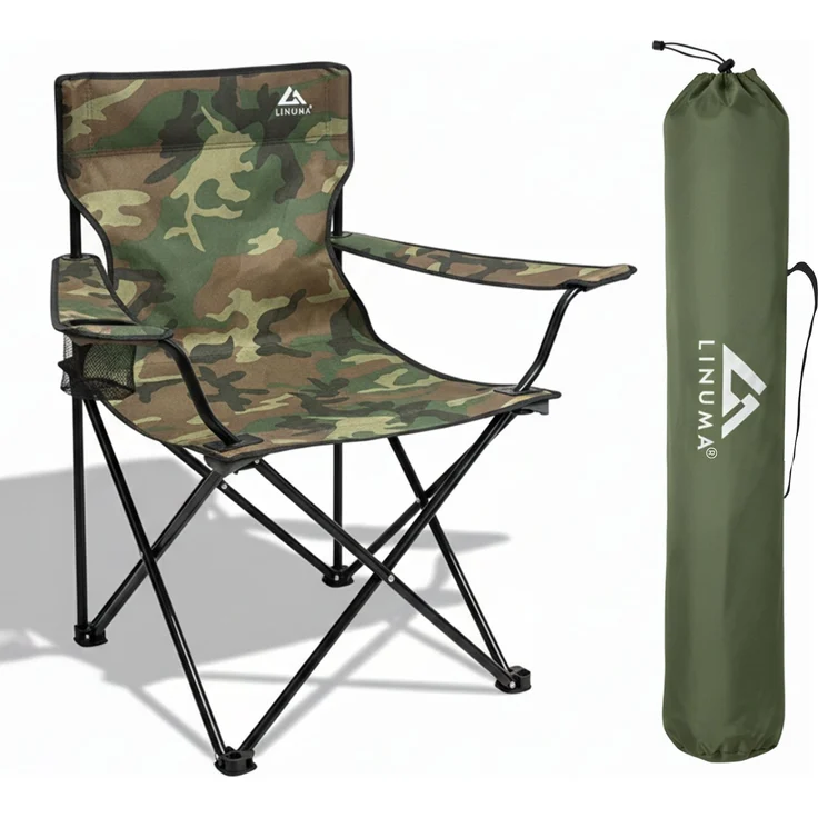 LINUMA® Faltstuhl CAMOUFLAGE Campingstuhl Anglerstuhl mit Getränkehalter & Tragetasche – Bild 1