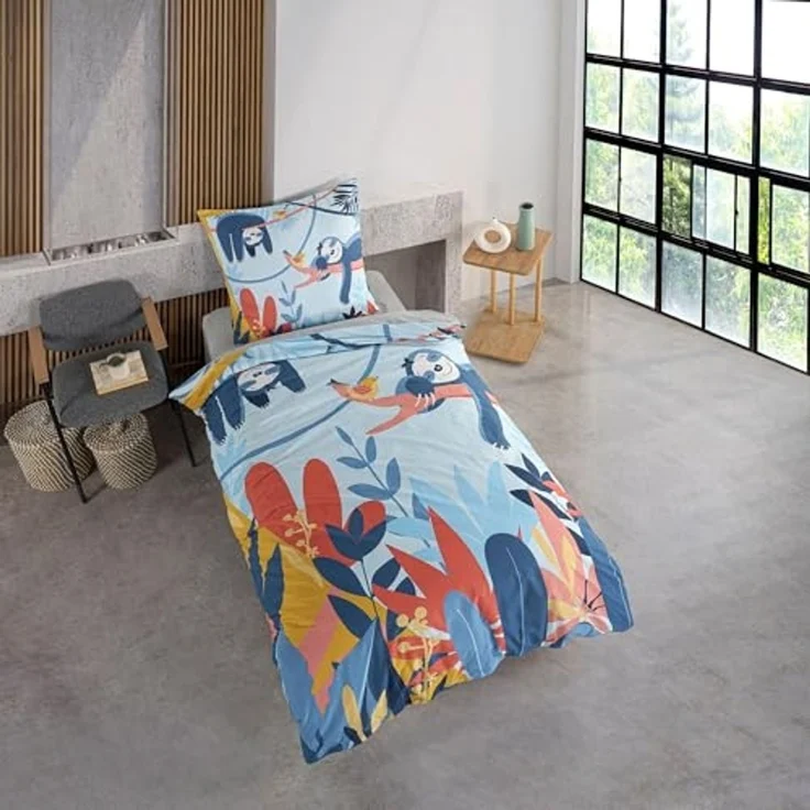 KK Kinderbettwäsche Bettwäsche Set mit Faultier 135 x 200 cm, 100 % Baumwolle – Bild 1