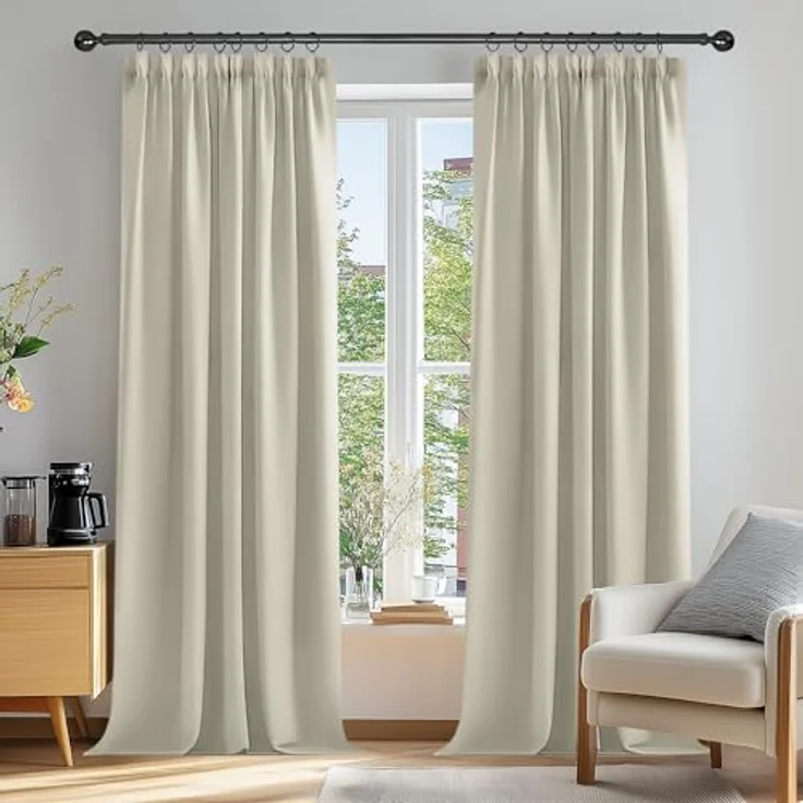 Deconovo Gardinen mit Kräuselband Blickdicht Vorhänge Thermogardine Creme | 2er Set, H 260 x B 140 cm, Wohnzimmer Gardinen, Schlafzimmer Gardinen, Thermal Curtains, Sichtschutz, UV-schutz, Übergardinen – Bild 2