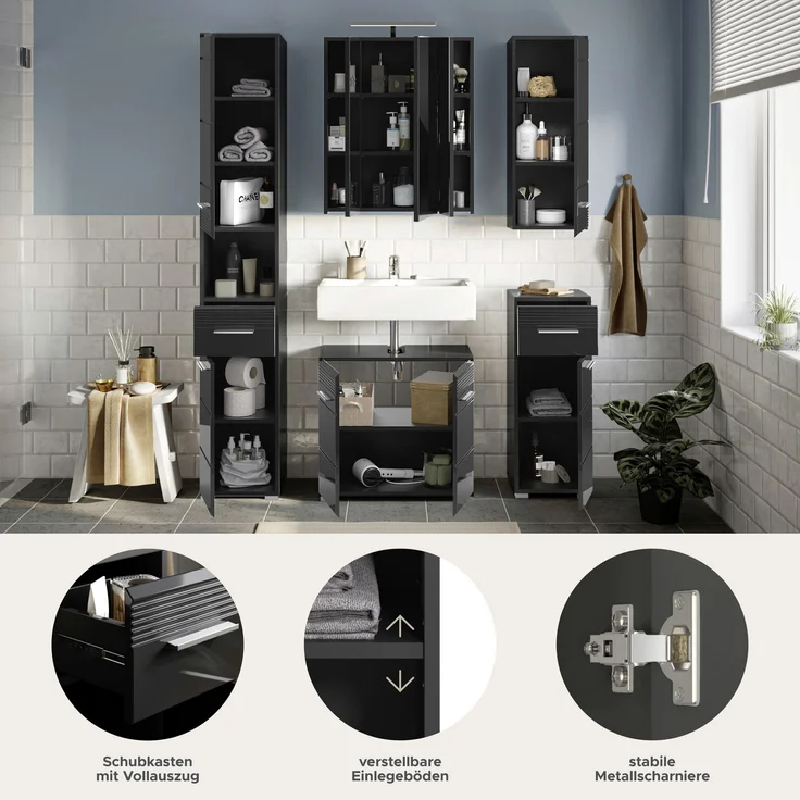 Badezimmerset Linus I - Schwarz / Schwarz Hochglanz – Bild 7