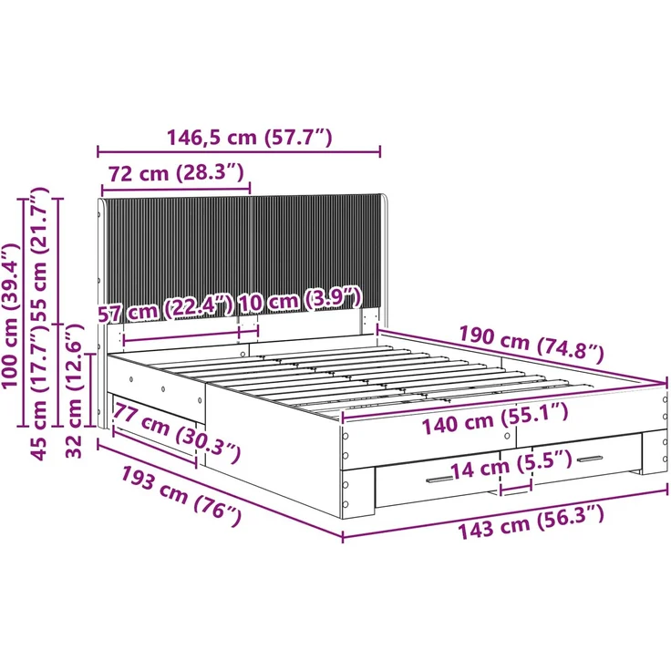 vidaXL Bettgestell mit Stauraum und Kopfteil Geräucherte Eiche 3414113 – Bild 11