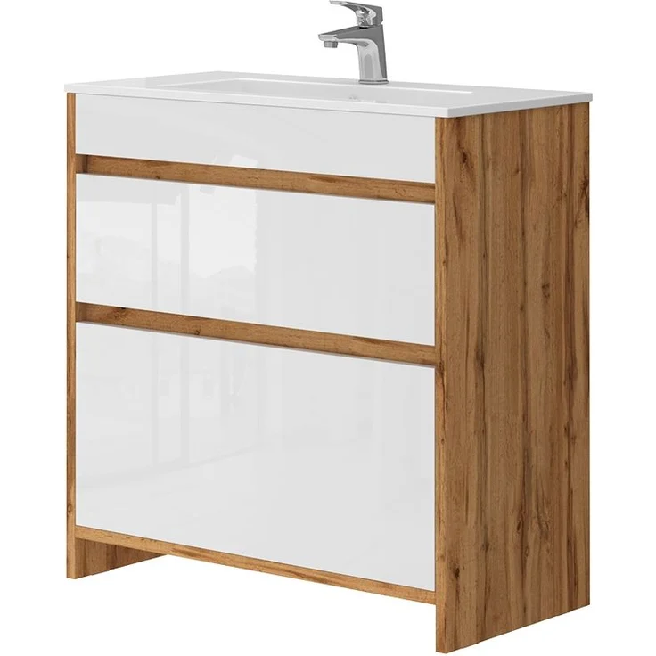 Waschbeckenunterschrank Detmold Goldkraft Eiche 2 Teile, Unterschrank 80 cm Vicco – Bild 1