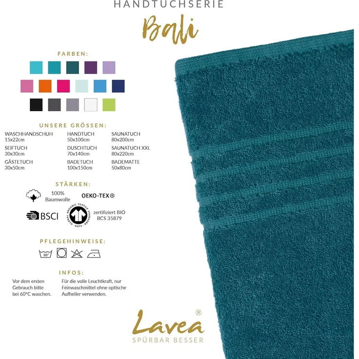 Lavea Waschhandschuh Bali, 16x22cm aus 100% Bio-Baumwolle, einzigartig weiche Waschhandschuhe mit Aufhänger (Set, 6-St), hochwertige und nachhaltige Premium Waschlappen - schonende Reinigung – Bild 4