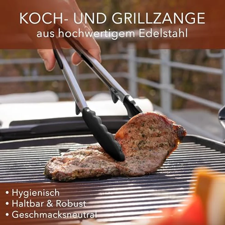 AVANA Kochzange Edelstahl Küchenzange Silikon Grillzange Zange Kochen Mehrzweckzange, mit integriertem Standfuß, 2er Set – Bild 4