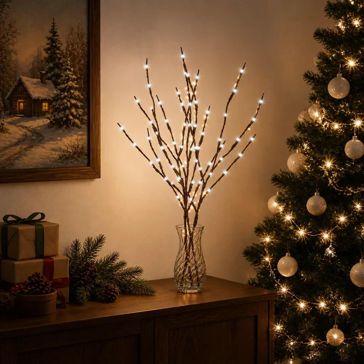 vidaXL LED-Kupferzweig Weihnachtsdekoration 3 stk. Braun 62 cm Stahl 42055398