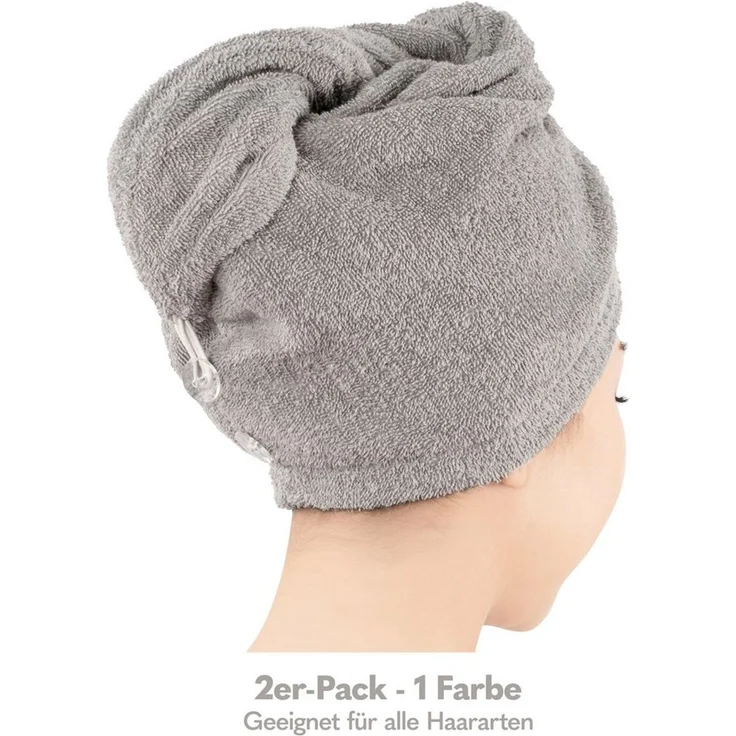 HAMMETEX Turban-Handtuch 2er Set Haarturban Damen, 100% Baumwolle, Flauschig & Schnelltrocknend, Frottier (Set, 2-St), Uni-Farben, weich – Bild 3