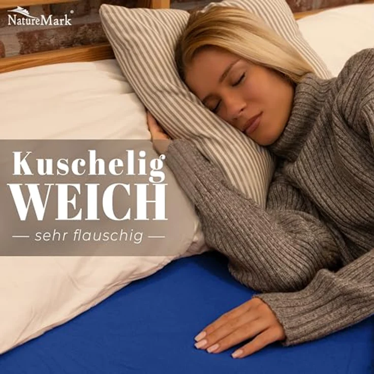 NatureMark Spannbettlaken Winter Thermo Fleece Spannbettlaken, 80% Baumwolle und 20% Polyester, Gummizug: rundum, (1 Stück), 140 x 200 cm bis 160 x 200 cm - Royal blau – Bild 3
