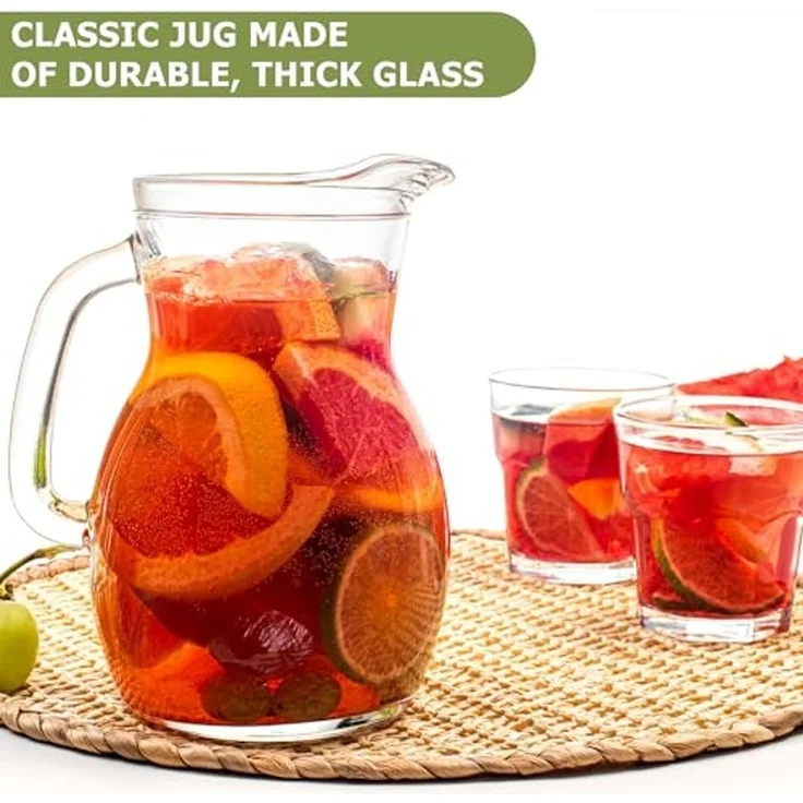 KONZEPT Wasserkrug Glaskrug Transparent Ergonomischer Griff, (2-tlg), Volumen: 1L, 500 ml, 250 ml. Set 1/2/3 Stk. – Bild 6