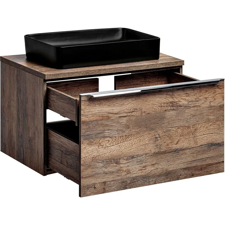 Waschtischunterschrank 80cm mit Keramikbecken PUEBLA-56 in Vintage Oak, B/H/T ca. 80,4/59,5/46 cm – Bild 2