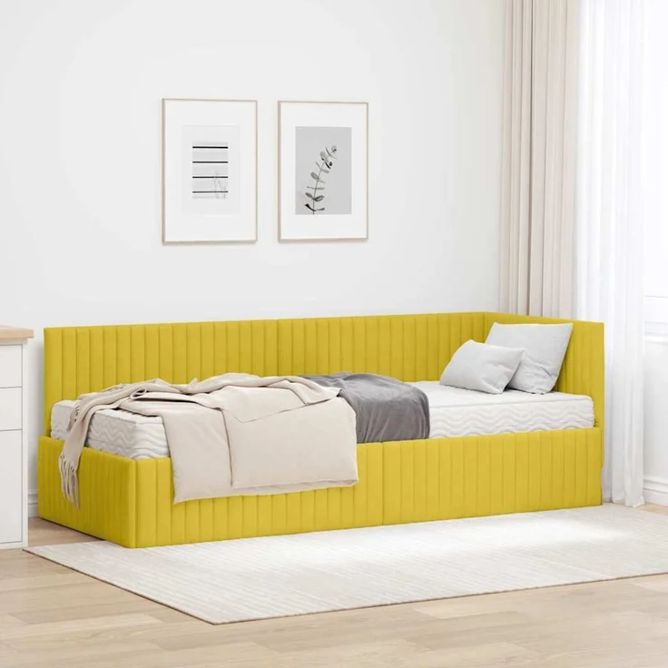 vidaXL Eckbettgestell mit Matratze mit Kopfteil 2 pcs Gelb Samt 3393804 – Bild 1