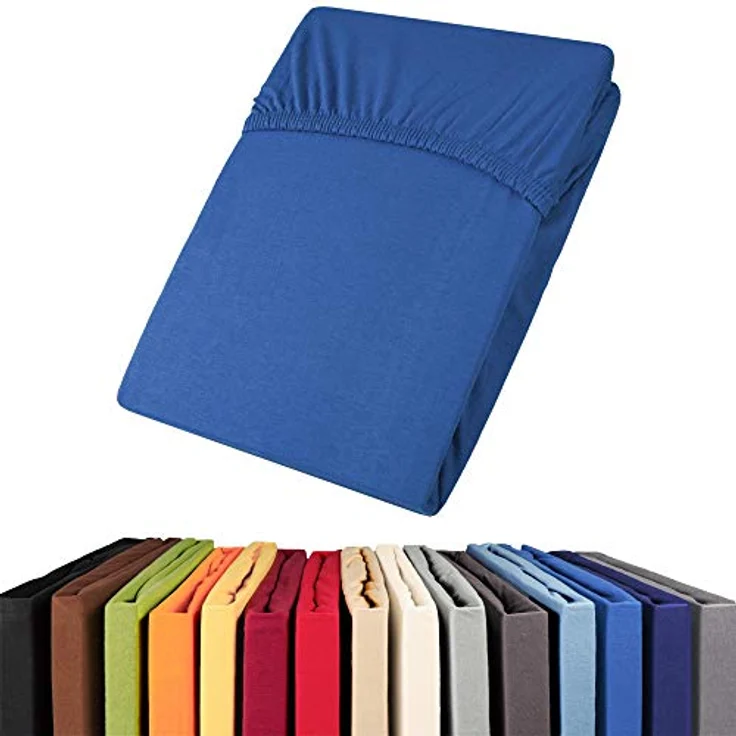 aqua-textil Viana Spannbettlaken 140x200-160x200 cm royal blau Baumwolle Spannbetttuch Jersey Laken – Bild 2