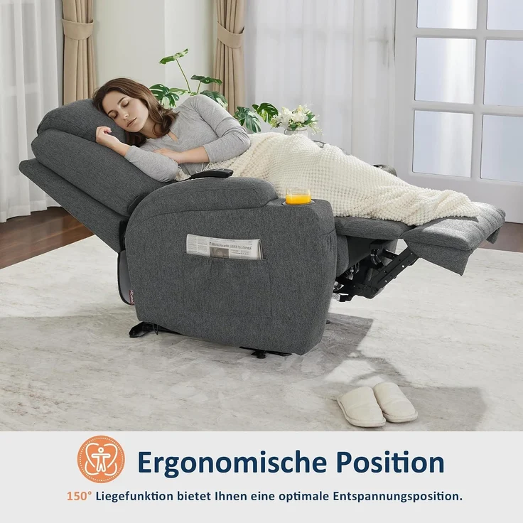 MCombo Elektrisch Relaxsessel Massagesessel Fernsehsessel 7061, mit Liegefunktion, mit Vibration Heizung, Stoff, Grau, 92 x 92 x 109 cm – Bild 4