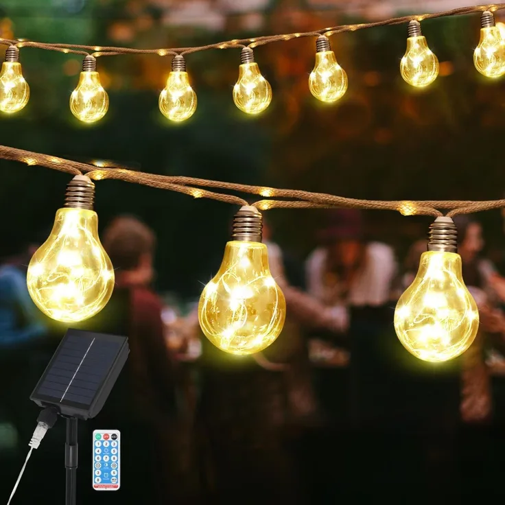 SALCAR Solar Lichterkette Aussen Vintage Hanfseil, 10M 20 Glühbirnen LED Solar Lichterkette Außen Wetterfest, 8 Modi Outdoor Lichterkette für Baum, Terrasse, Hof, Haus, Hochzeit Deko, Warmweiß