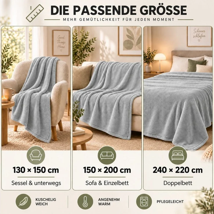 Wohndecke Kuscheldecke 260 g/m², flauschige Wohndecke, Fleecedecke, Oeko-Tex, Komfortec – Bild 2