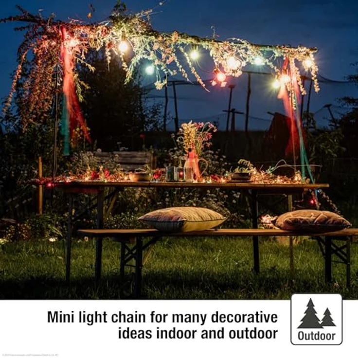 hellum LED Lichterkette außen, 80 LED Lichterkette outdoor strom 7,9m, mit Timer, Lichtfarbe blau, mit Stecker Außenlichterkette – Bild 5