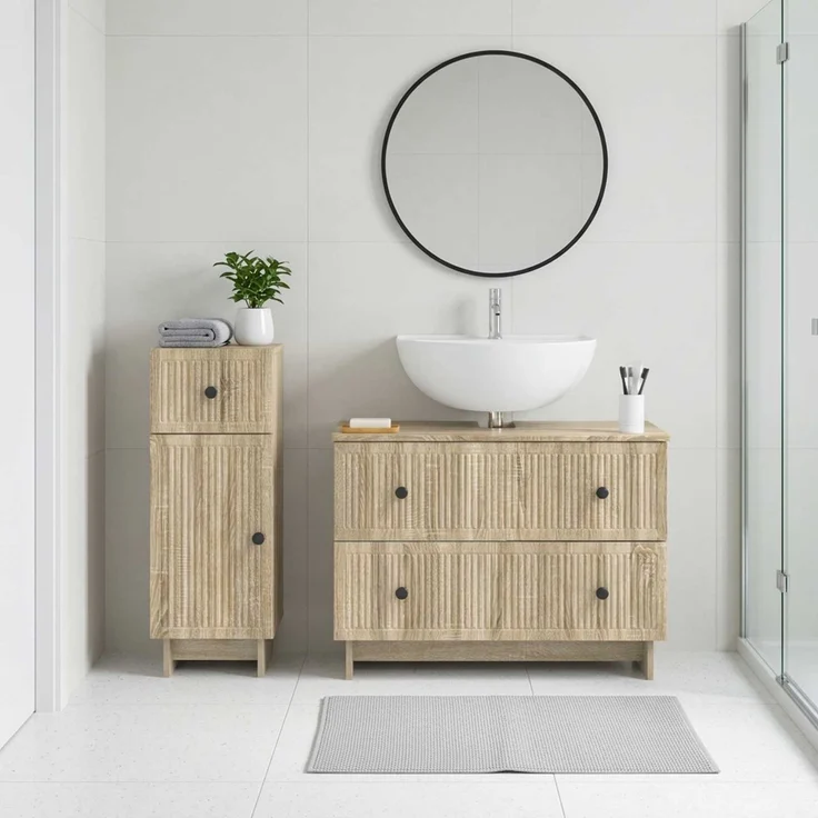 vidaXL 2-teiliges Badezimmer Schrank Set EDE Sonoma-Eiche 3417659 – Bild 1