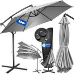 KESSER® Alu Ampelschirm Sonnenschirm + Abdeckung Ø300 cm / Ø350 cm mit Kurbelvorrichtung Kurbelschirm mit Ständer UV-Schutz Aluminium Wasserabweisende Bespannung - Schirm Gartenschirm Marktschirm 300cm, Hellgrau