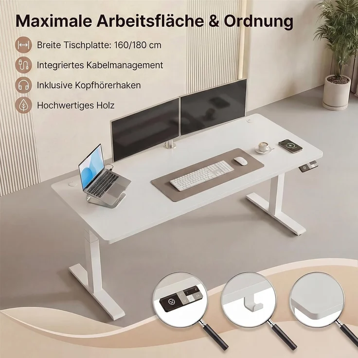 Devoko Höhenverstellbarer Schreibtisch 180x80 cm elektrisch, Höhenverstellung 71-121 cm mit Smart Control, 120 kg Tragkraft, für gesundes Arbeiten – Bild 6