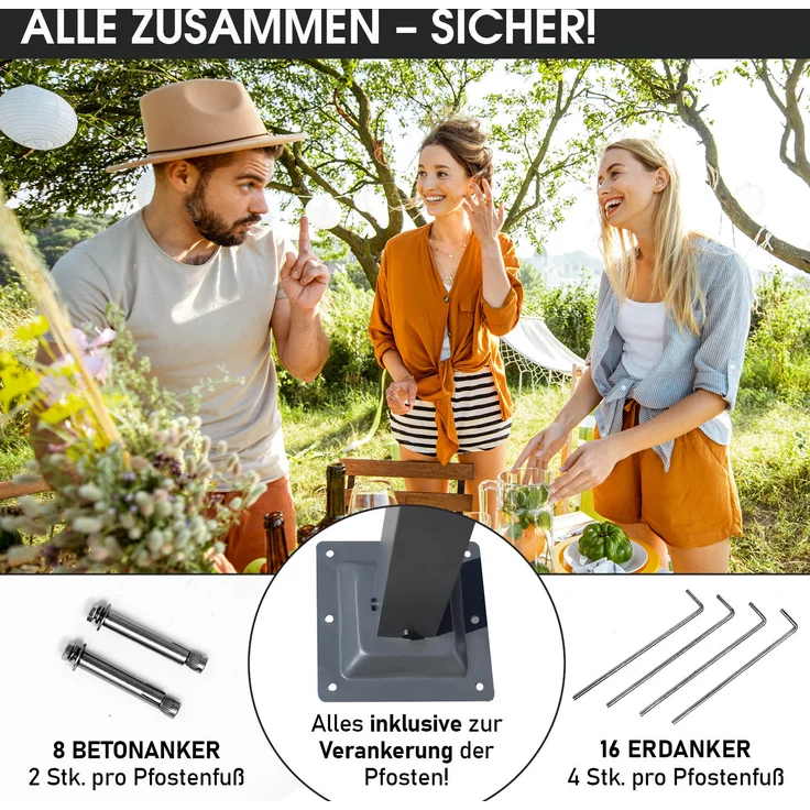 BRAST 'Infinity' Pavillon inkl. Moskitonetz und LED-Beleuchtung, wasserdicht, stabil, UV-Schutz, Aluminium, Grau, 4x4 m, mit Beleuchtung – Bild 6