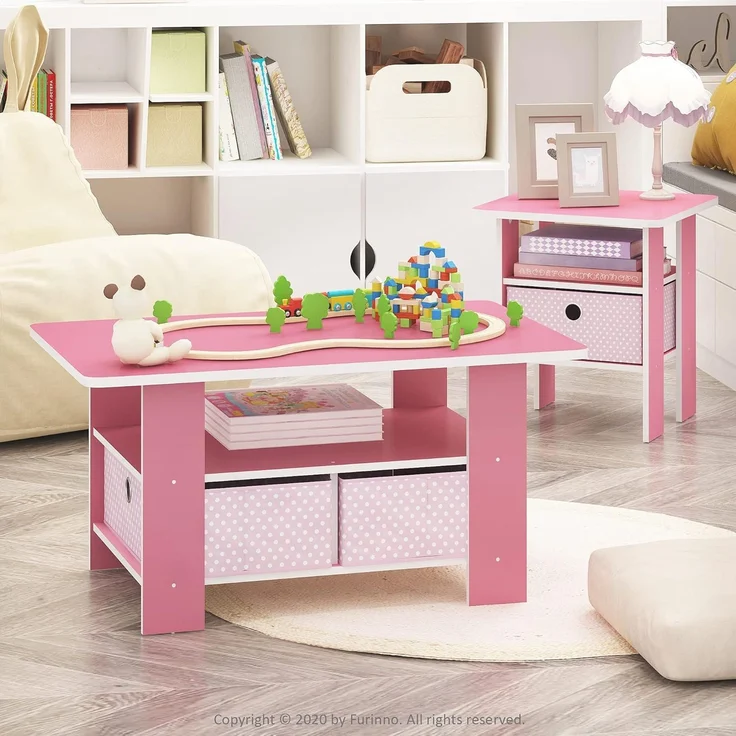 Furinno Andrey Beistelltisch, Nachttisch, Holz, Rosa/Hellrosa, 39. 37x39. 37x44. 45 cm – Bild 2