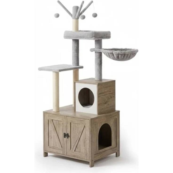 Relaxdays Kratzbaum mit Katzenklo-Schrank 150 cm – Bild 8