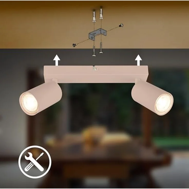 BRILONER - Deckenlampe schwenkbar, GU10 Fassung, max. 9 W, Deckenleuchte, Lampe, Wohnzimmerlampe, Schlafzimmerlampe, Küchenlampe, Deckenstrahler, Deckenbeleuchtung, Flurlampe, 25,5 cm, Beige – Bild 6