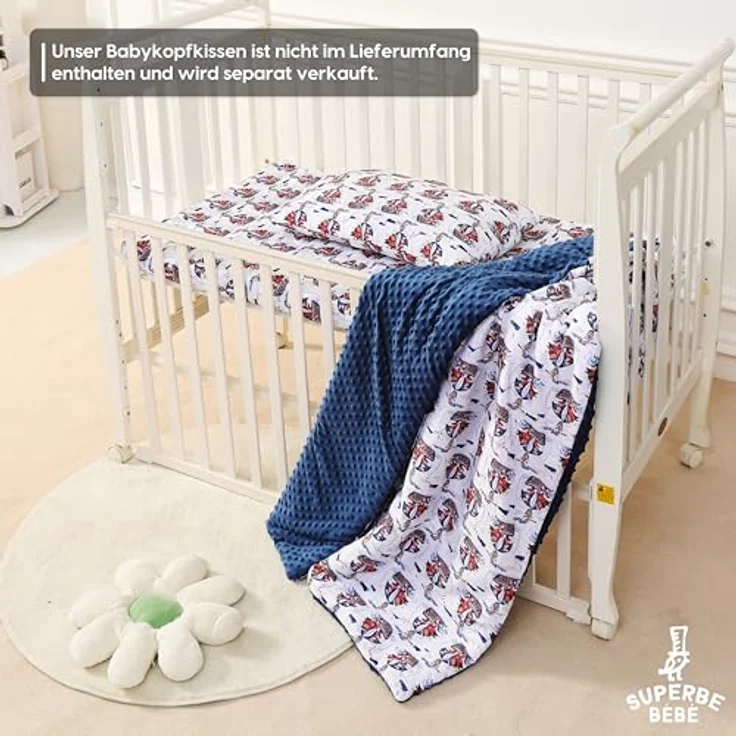 SUPERBE BEBE Baby und Kinderdecke aus weicher Oeko-Tex Baumwolle - 75x100 cm Babydecke für Kinder in 10 Farben - Kuscheldecke Geschenk für Mädchen oder Jungen Wendbar, Weich und Atmungsaktiv – Bild 7