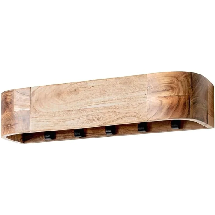 Haku Wandgarderobe aus Akazie Massivholz mit 5 schwarzen Metallhaken, Flurgarderobe im Urban-Collective-Stil, 60x20x13 cm – Bild 1