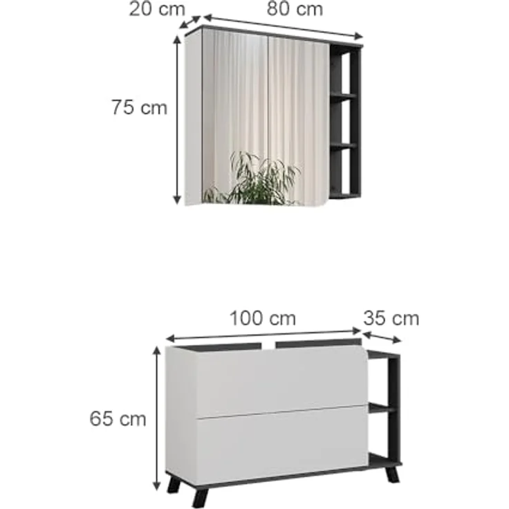 Vichy Badmöbel-Set Karen, Waschbeckenunterschrank und Spiegelschrank, Anthrazit/Weiss, 2 Teile – Bild 2