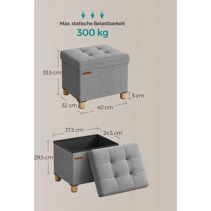 SONGMICS Sitzhocker Sitzbank 32x40x33,5cm klappbare Sitztruhe 300kg belastbar – Bild 2