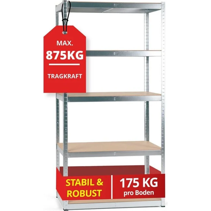 Stagecaptain Schwerlastregal Lagerregal - 5 variabel montierbare Böden - auch als Werkbank umbaubar, Tragkraft pro Boden: 175 kg, gesamt 875 kg – Bild 5