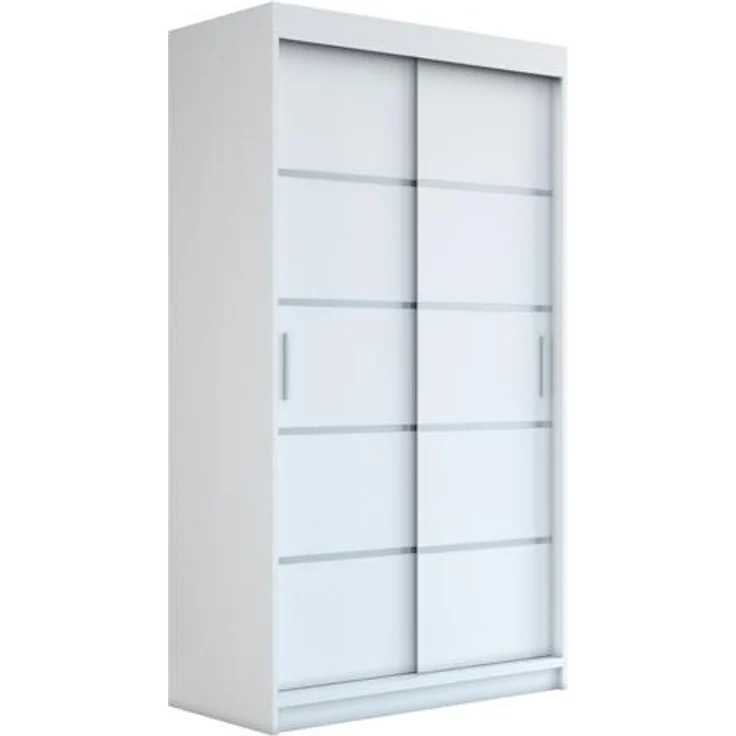Schwebetürenschrank PARIS 2-türig Schrank 120 cm (mit Spiegel) Farbe: Weiß – Bild 1