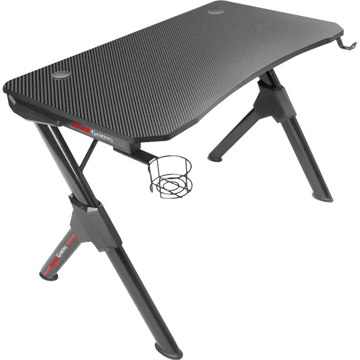 Mars Gaming MGD, Ergonomischer Gaming Tisch, Headset + Flaschenständer, 110x60 cm, Schwarz