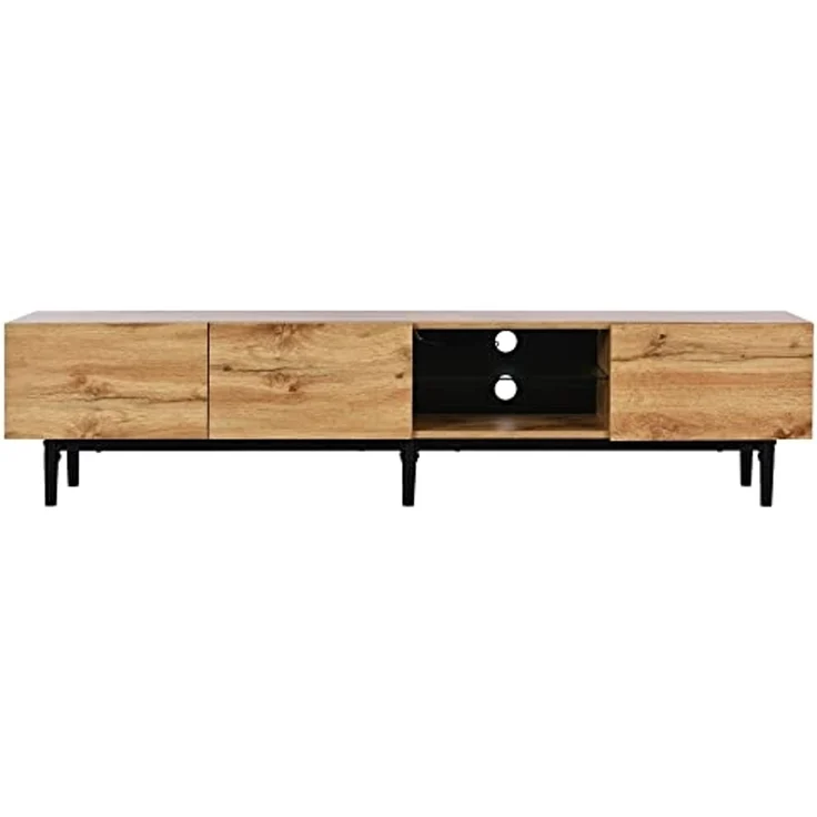 FurnitureR TV-Lowboard mit 2 Türen & offenem Fach, modernes Holz-Weiß-Design für Wohnzimmer & Medienbereich – Bild 5