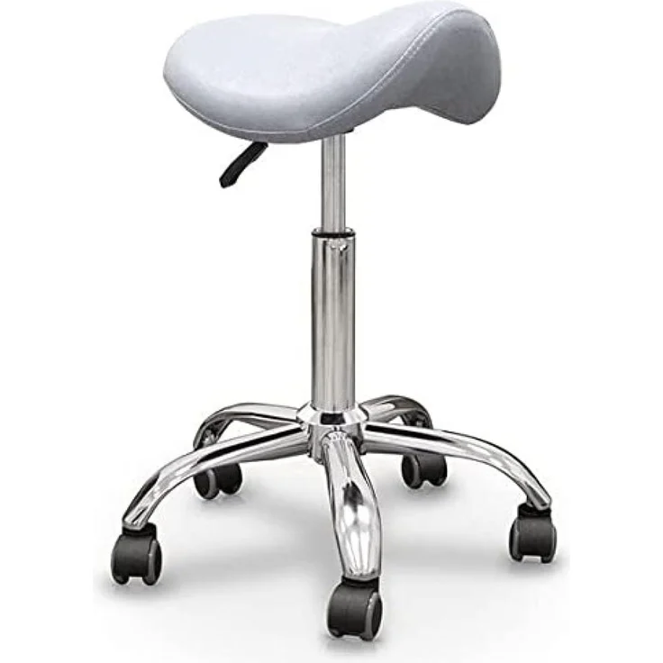 QUIRUMED Pony-Hocker, Chromgestell mit 5 Rädern, silberfarben, ergonomisch, leicht, höhenverstellbar, hochdichte Polsterung, Kunstleder, bis 150 kg