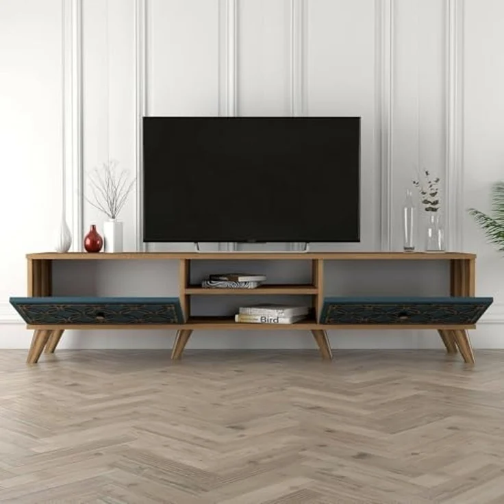 Dmora Tv-Möbel Atlux 180x35x44 cm Braun 2 Regale 4 Fächer – Bild 4