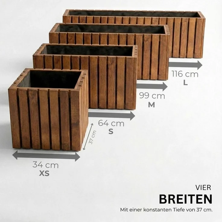 Mega-Holz Pflanzkübel Pflanzkübel Holz TAVO35 - Kiefer Blumenkasten für außen, massiv groß, 34/64/99/116x37x35 cm (BxTxH), Imprägniert, stabil – Bild 2