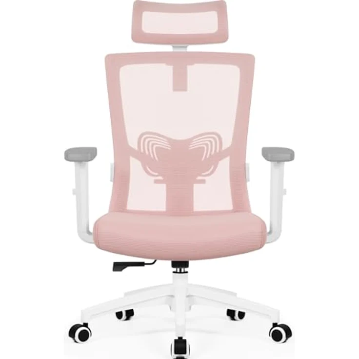 Daccormax Bürostuhl Ergonomisch, mit verstellbarer Kopfstütze, Lendenwirbelstütze & Wippfunktion, Mesh rosa, 70 x 70 x 128 cm – Bild 2