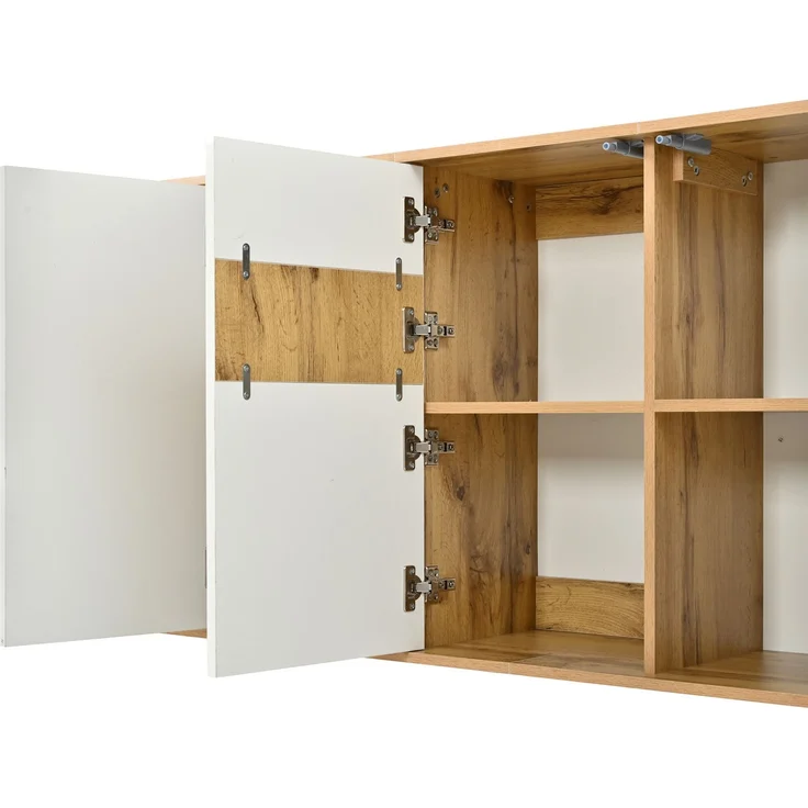 DESVIAE Sideboard Weiß/Naturholz aus MDF/Spanplatte – 140x71x35 cm – 3 Türen, 6 Fächer – Bild 9
