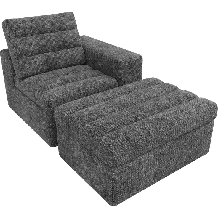 Ecksofa 253 x 161 x 89 cm in Hellgrau, modulares Chenille-Sofa mit Hocker, rahmenloser Schaumstoffpolsterung – Bild 10